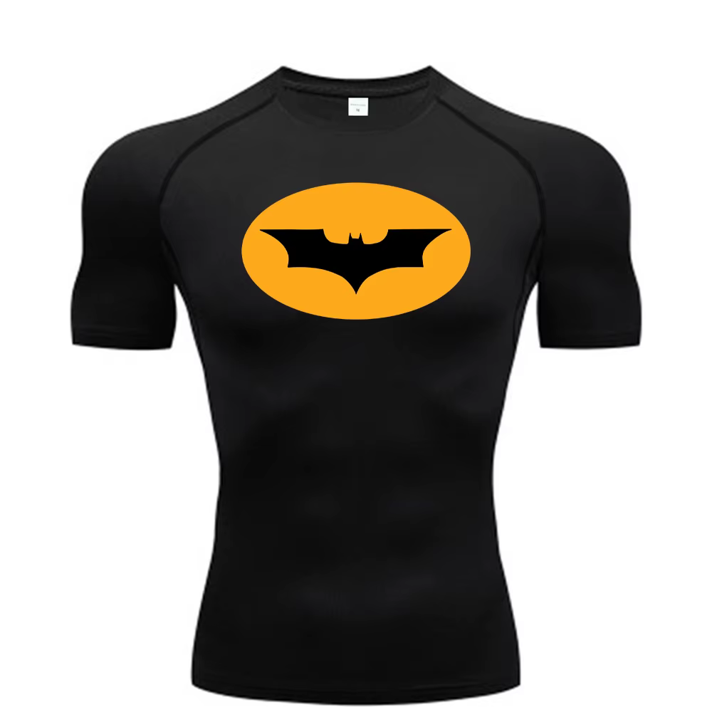 T-shirts de compression à motif chauve-souris pour hommes, manches courtes, anti-UV, pour la gym, l'