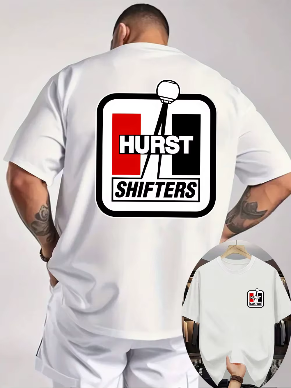 T-shirt graphique pour homme - Motif voiture noire avec logo Hurst Shifters - T-shirt vintage pour l