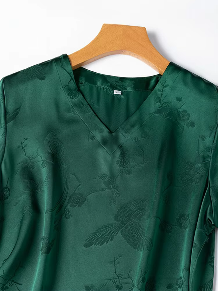 SuyaDream, T-shirt uni pour femme, 100% soie véritable, col en V, tissu jacquard, tee-shirt d'été ch