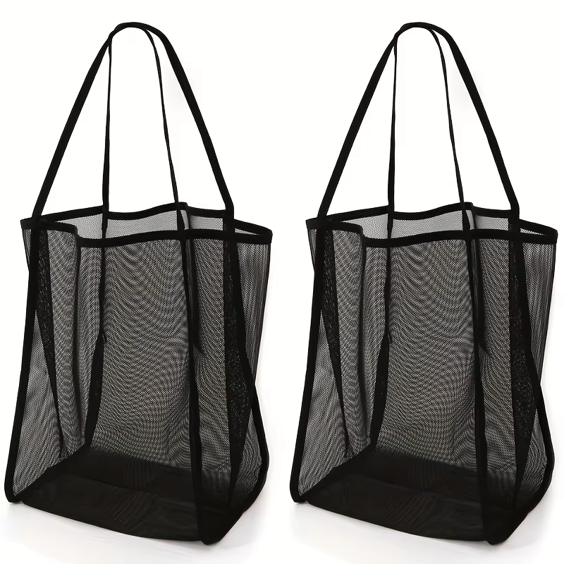 Lot de 2 sacs de plage en maille de grande capacité - Polyester durable, couleur unie avec poignées 