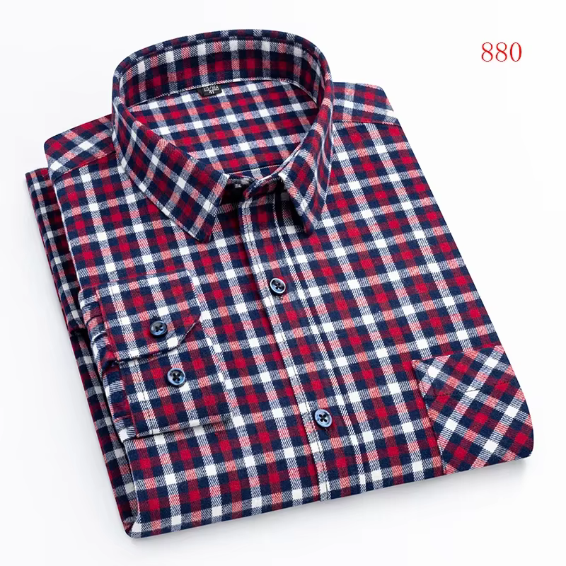 Chemises à carreaux en flanelle pour hommes, en coton, facile à entretenir, sans repassage, à manche
