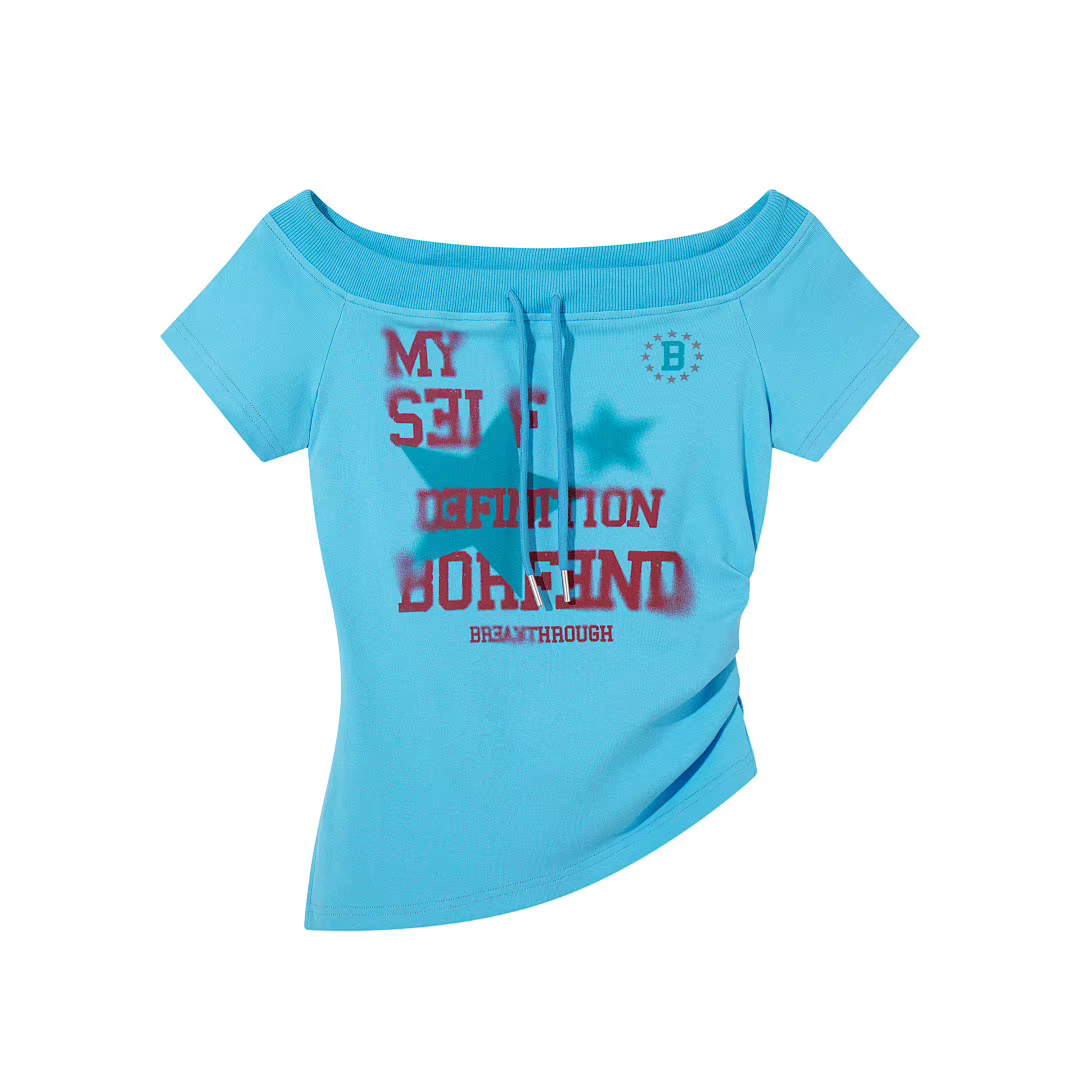 T-shirt à épaule dénudée BF.BORFEND style rétro américain pour femme, imprimé tendance, taille cintr
