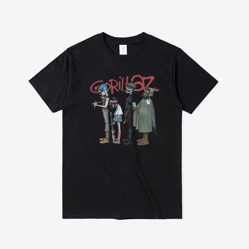 Groupe Gorillaz |   T-shirt imprimé à col rond en coton à manches courtes - Confortable et polyvalen