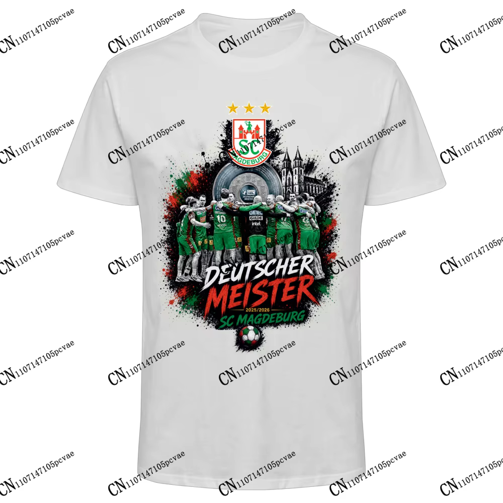 Nouveautés 2026-27 : T-shirts 100 % coton pour fans de handball SC Magdeburg pour adultes et enfants