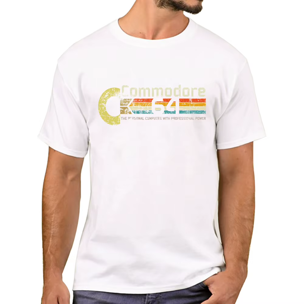 TEEHUB-T-Shirt Manches Courtes pour Homme, Vêtement à la Mode, Rétro, Vintage, C64, COMMODORE 64, Or