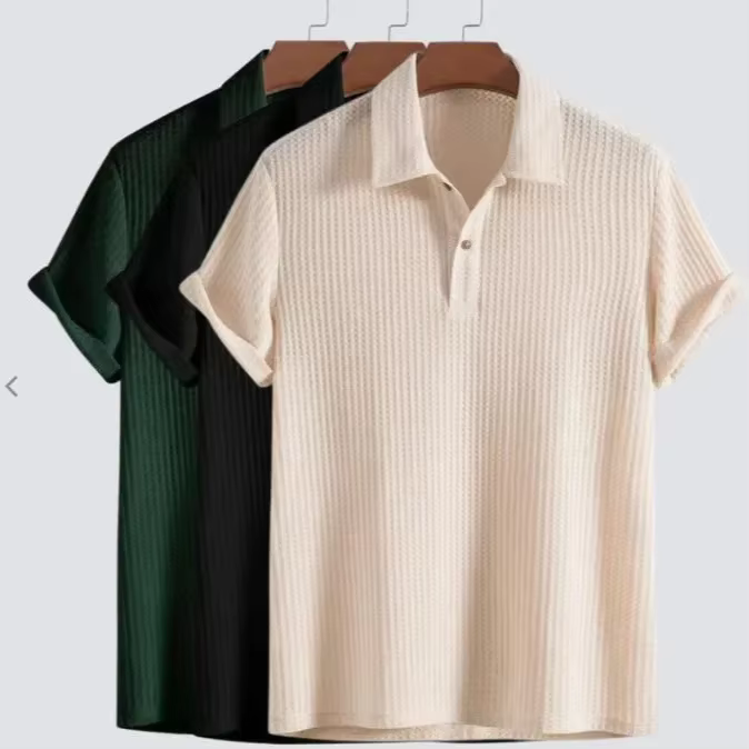 Polo homme uni slim de qualité supérieure, col boutonné, manches courtes, haut décontracté et respir