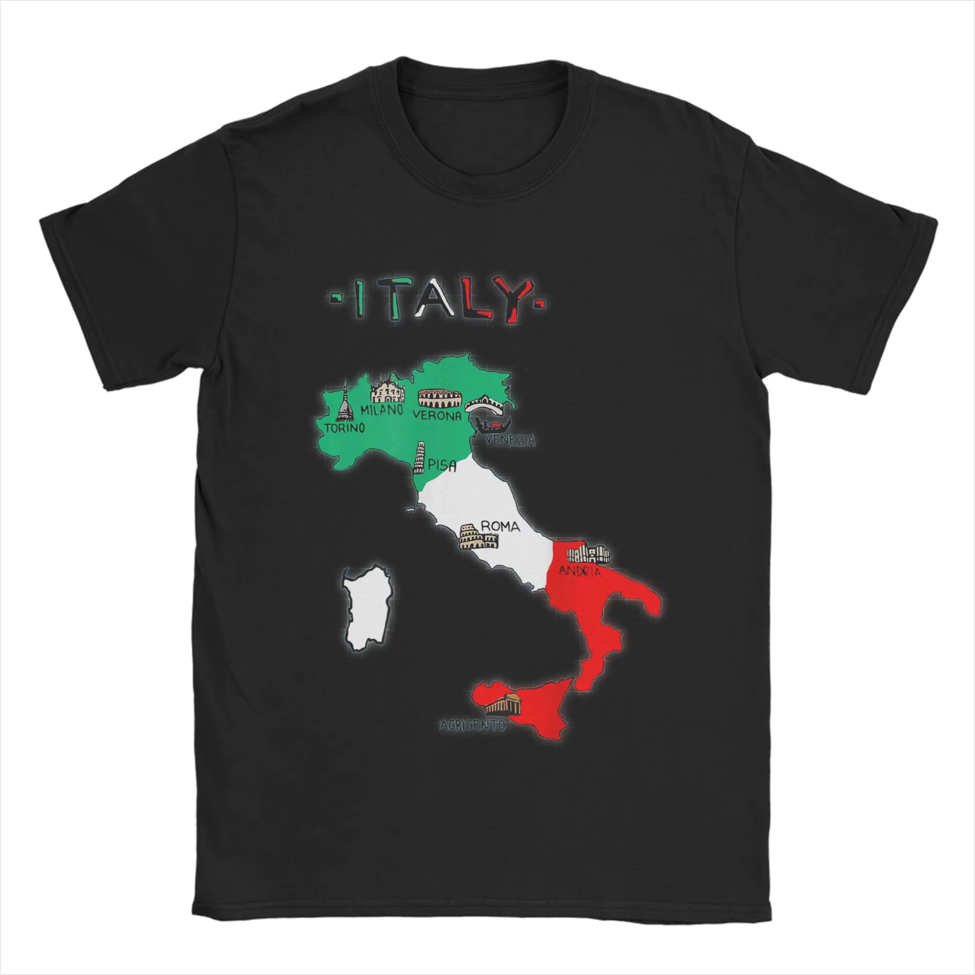 T-Shirt d'été en coton pour hommes, avec drapeau et carte de l'italie, Design Streetwear à manches c