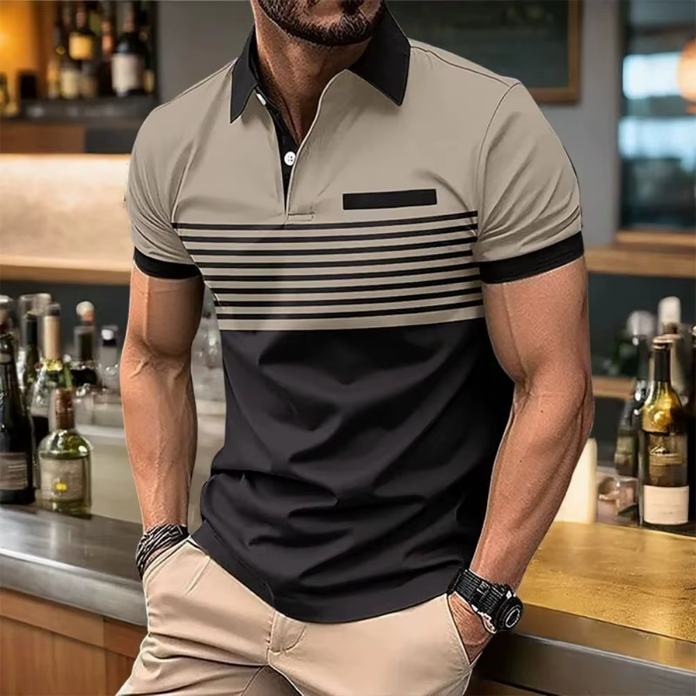 Polo d'été pour hommes européens et américains, imprimé rayé, confortable et respirant, haut décontr
