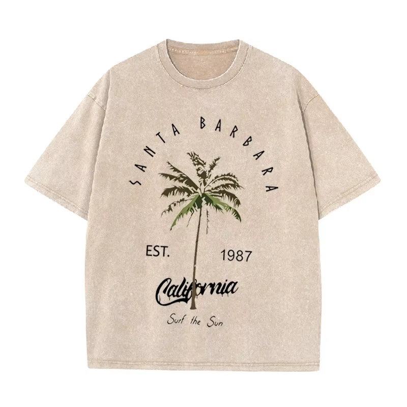 T-shirt rétro Santa Barbara California Surf pour hommes, haut décontracté d'été, streetwear