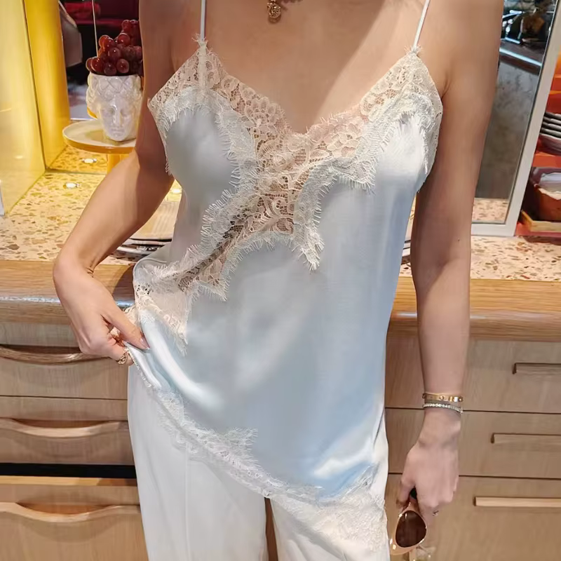 HXAO Y2K asymétrique Slip dentelle haut femmes Sexy réservoirs & Camis Satin épaules nues sans manch