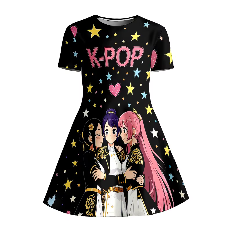 Robe T-shirt imprimée K-POP Anime Idol Group pour fille, idéale pour les fans et les enfants, robe d