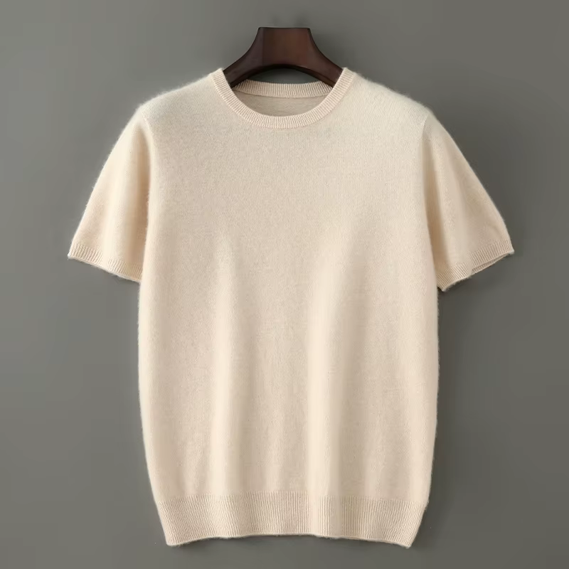 Lancement du nouveau produit: pull tricoté à manches courtes et col rond pour hommes, 100% laine mér