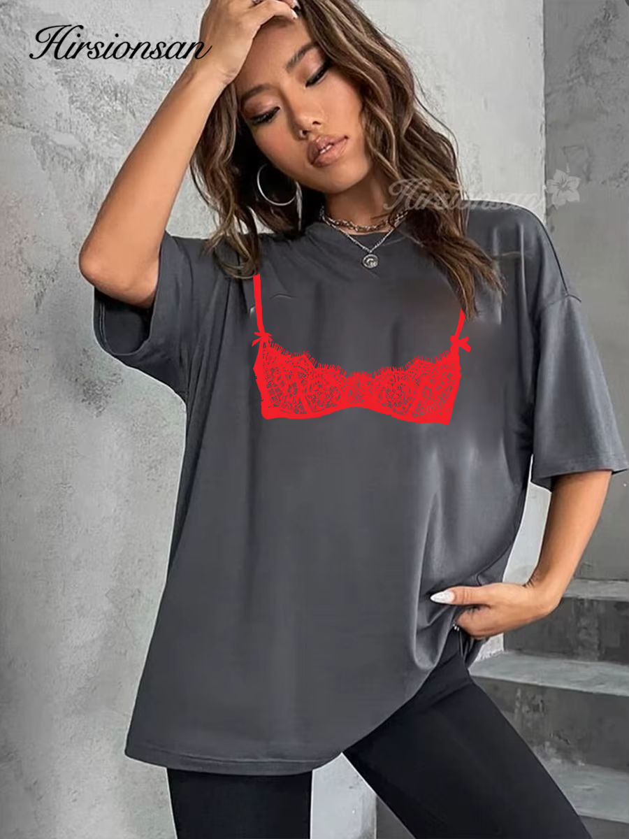 T-shirt Hirsionsan 100 % coton pour femme, nouvelle collection été 2026, coupe oversize, couleur uni