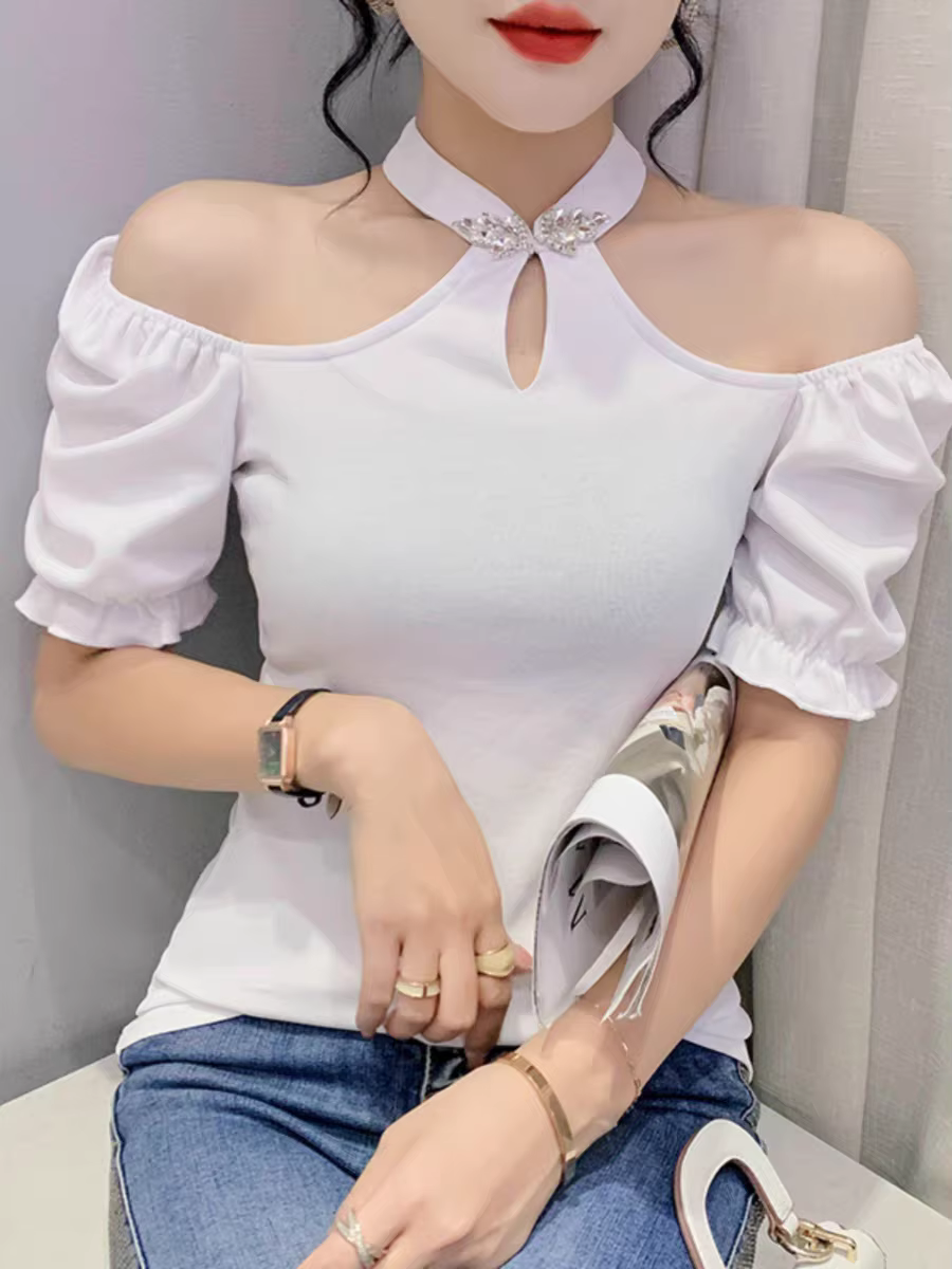 T-shirt manches courtes col licou femme, élégant, extensible, été, hors initié, chaud, doux