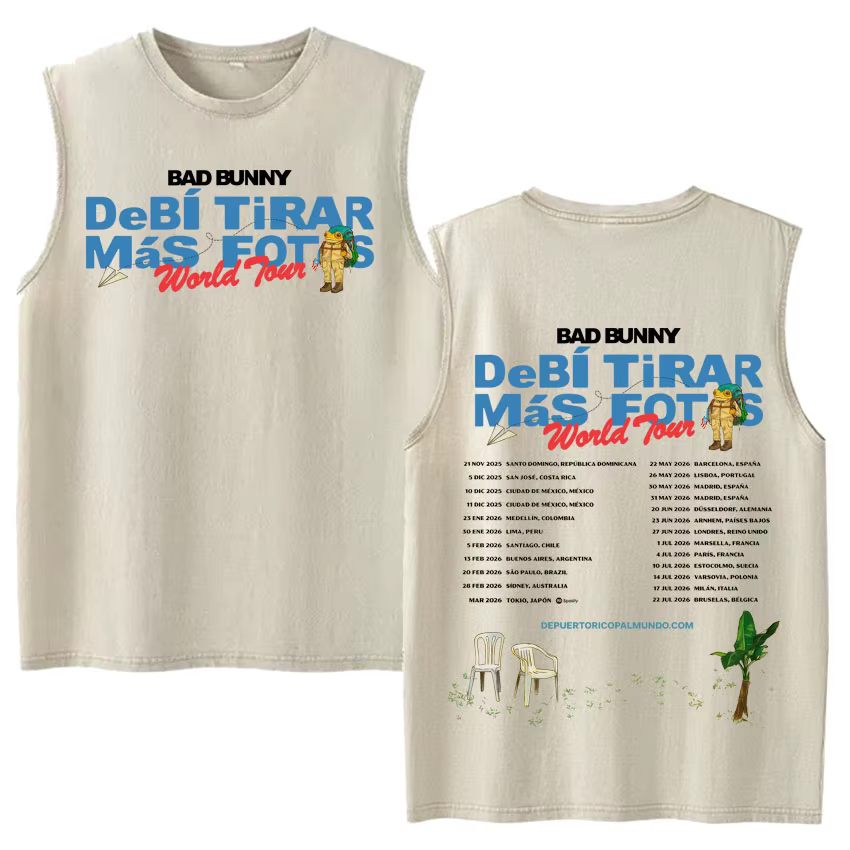 Débardeurs Vintage Effet Délavé Hip Hop Hot Singer Bad Bunny Debi Tirar Mas Fotos DTMF Y2K – T-shirt
