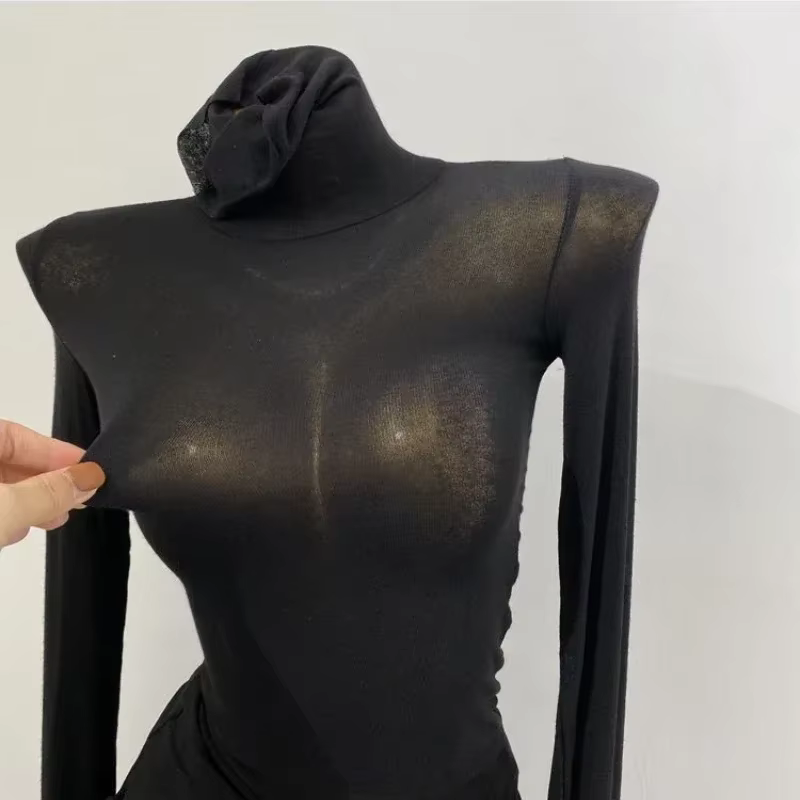 Gros Sexy Base Slim t-shirts tas col femmes automne haute résistance haut serré à manches longues co
