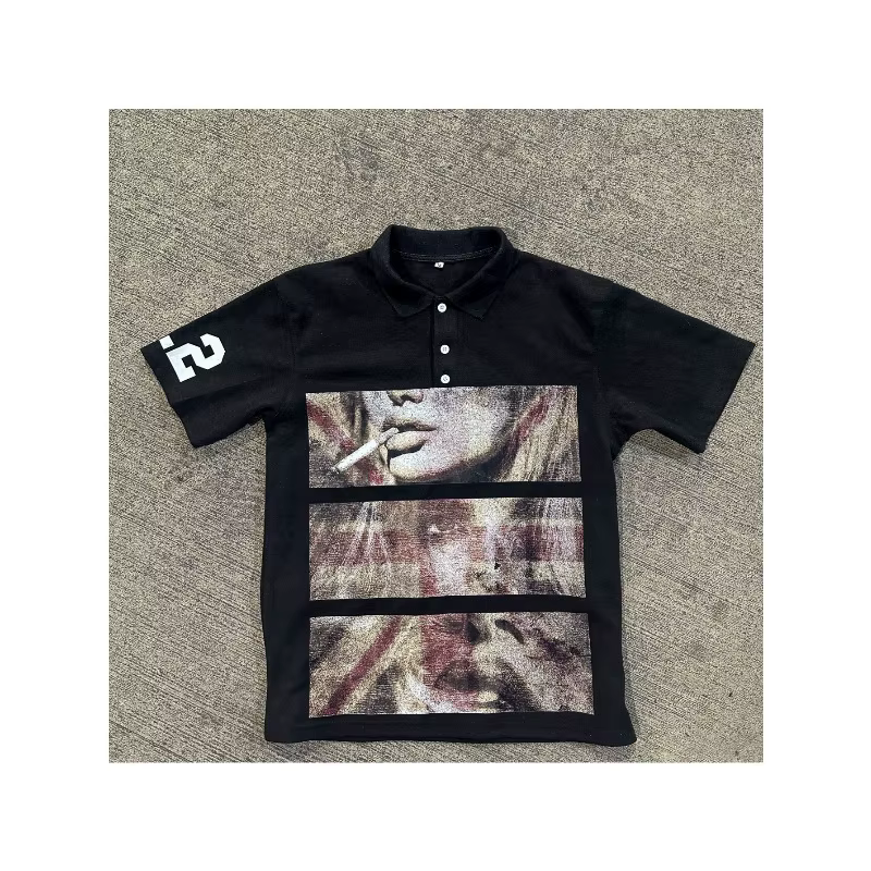 Polo à manches courtes Y2K, t-shirt imprimé, haut gothique foncé rétro, haut d'été streetwear