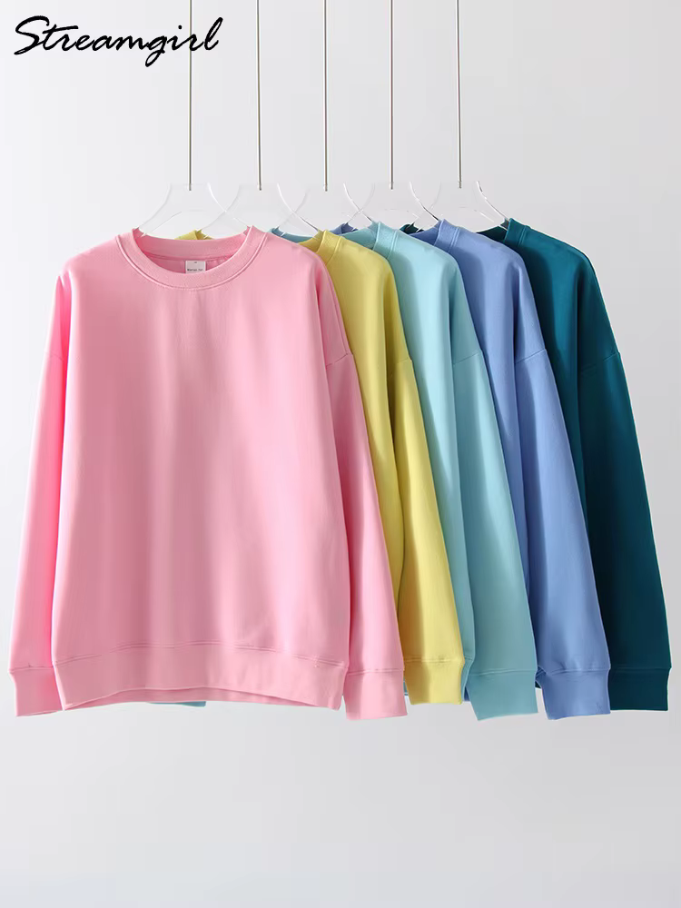 Sweat-shirt surdimensionné en coton pour femme, pull ample, rouge, col rond, chaud, surdimensionné,