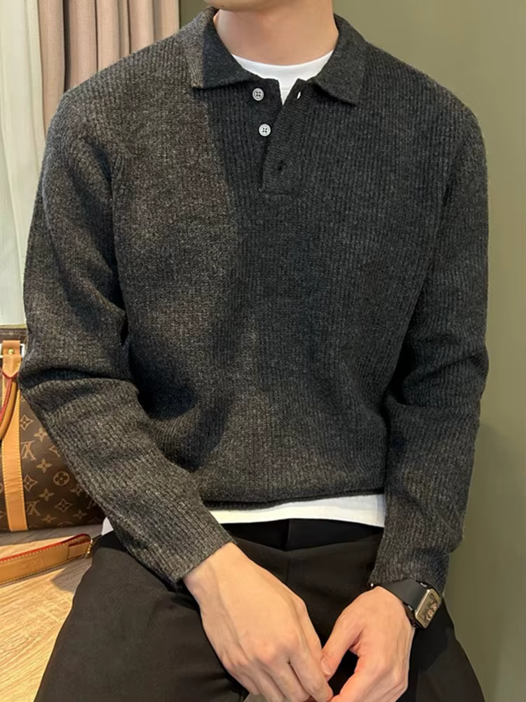 Pull tricoté à col Polo pour homme, couleur unie, décontracté, rétro, chaud, élégant, Streetwear Y2K