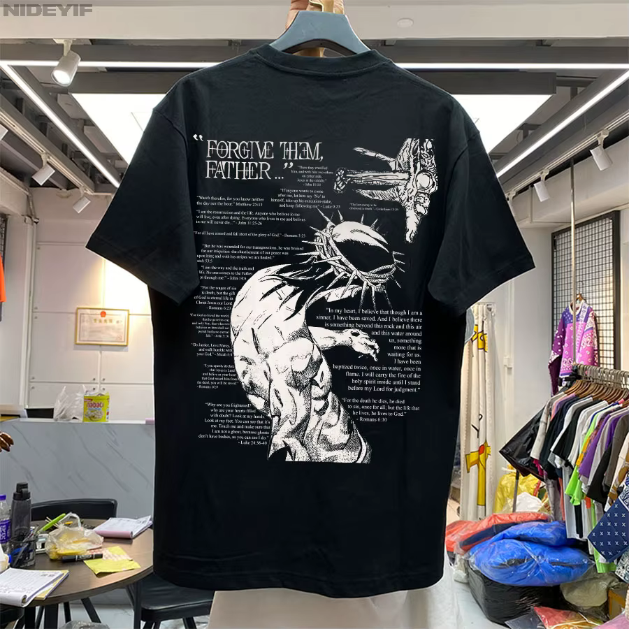 Christian religieux jésus pardonne-les père T-Shirt pour hommes femmes Hiphop haut 100% coton T-Shir