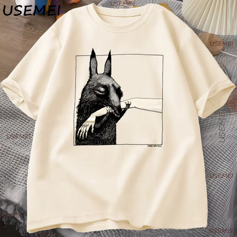 Créature drôle morsure main t-shirt amoureux des animaux t-shirt col rond coton à manches courtes t-