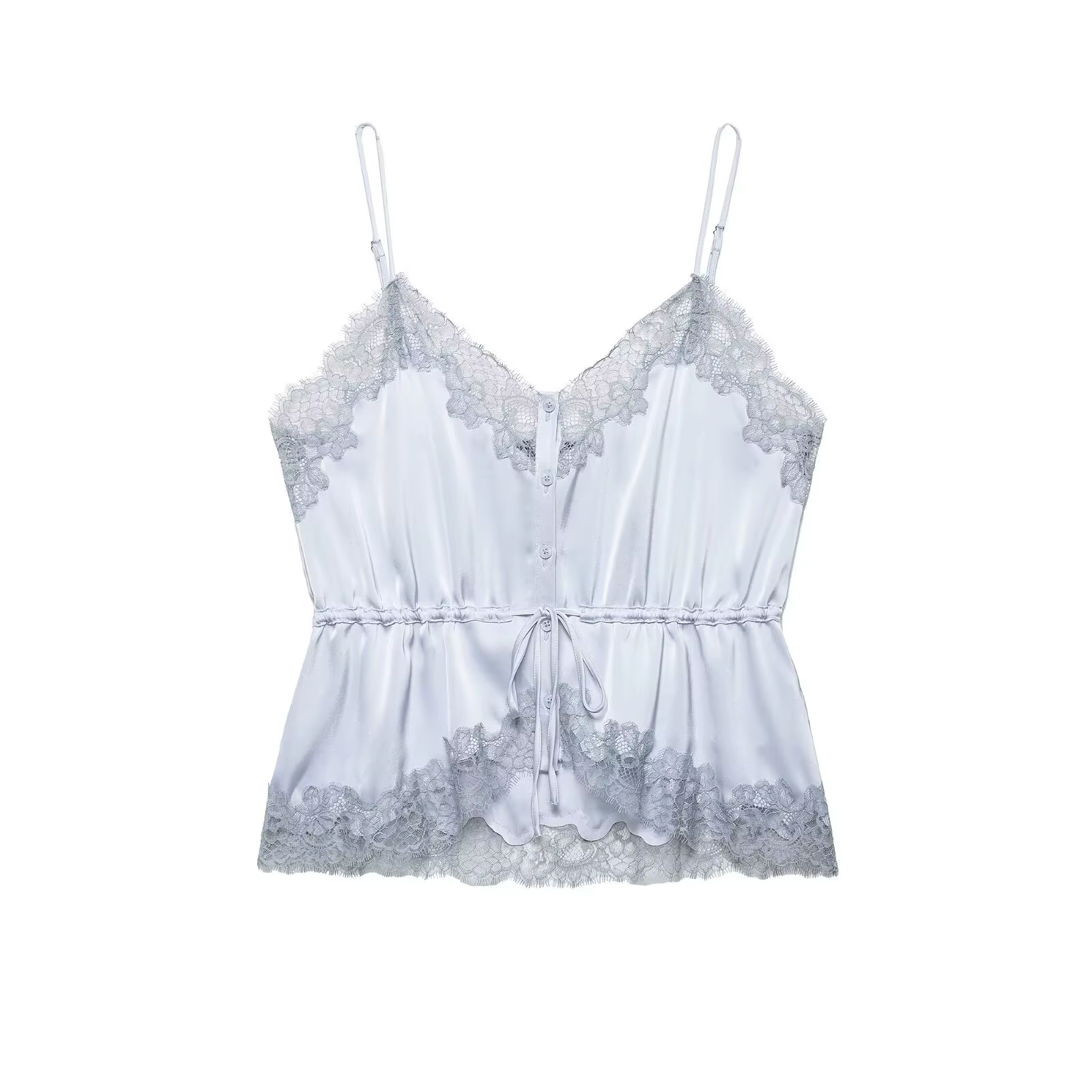 Débardeur en satin patchwork dentelle pour femme, style européen et américain, ajustable à la taille