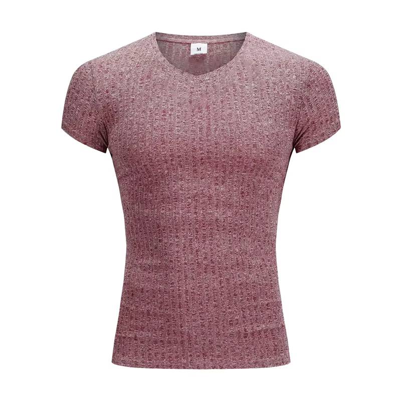 Hommes col en V à manches courtes T-shirt Fitness coupe ajustée sport T-shirt solide mode bandes t-s