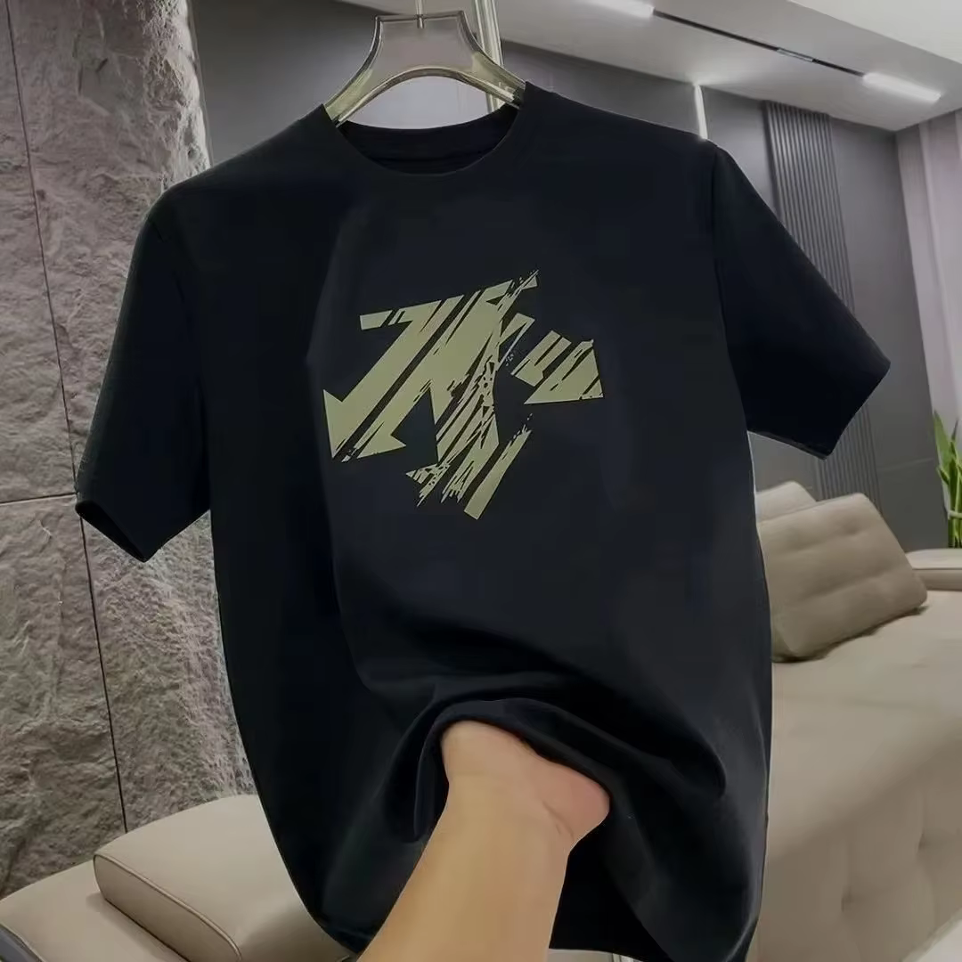 Nouveau T-shirt Homme Col Rond Manches Courtes 100% Coton Lourd Tendance Été 2026 – Imprimé Décontra
