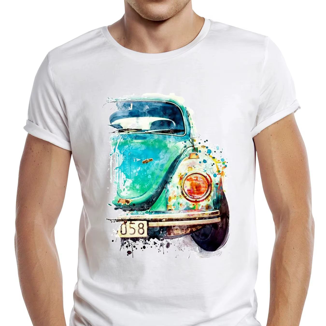 TEEHUB Vintage voiture aquarelle imprimé hommes t-shirt graphique rétro dessin Sport voiture tissu d
