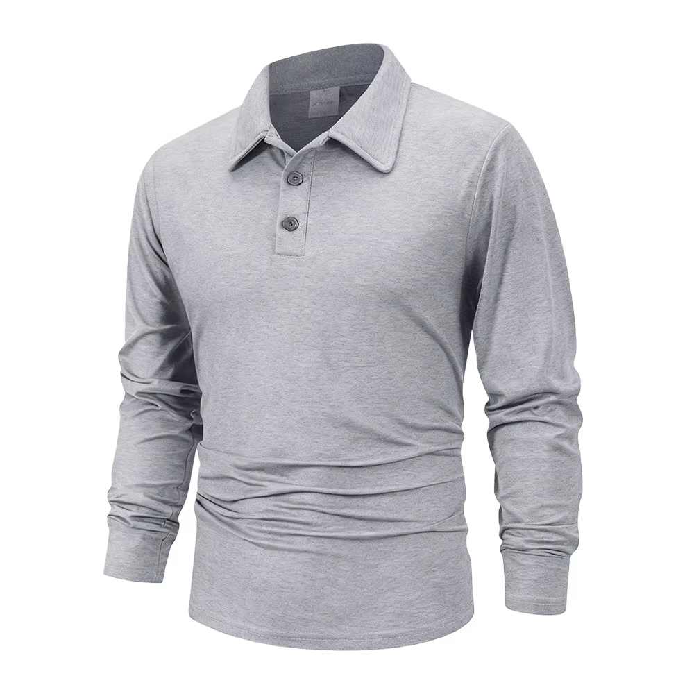Printemps hommes d'affaires décontracté à manches longues Polo couleur unie à la mode respirant conf