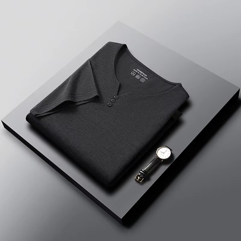 T-shirt à col Henley respirant pour hommes, hauts à manches courtes pour hommes, tenue quotidienne,