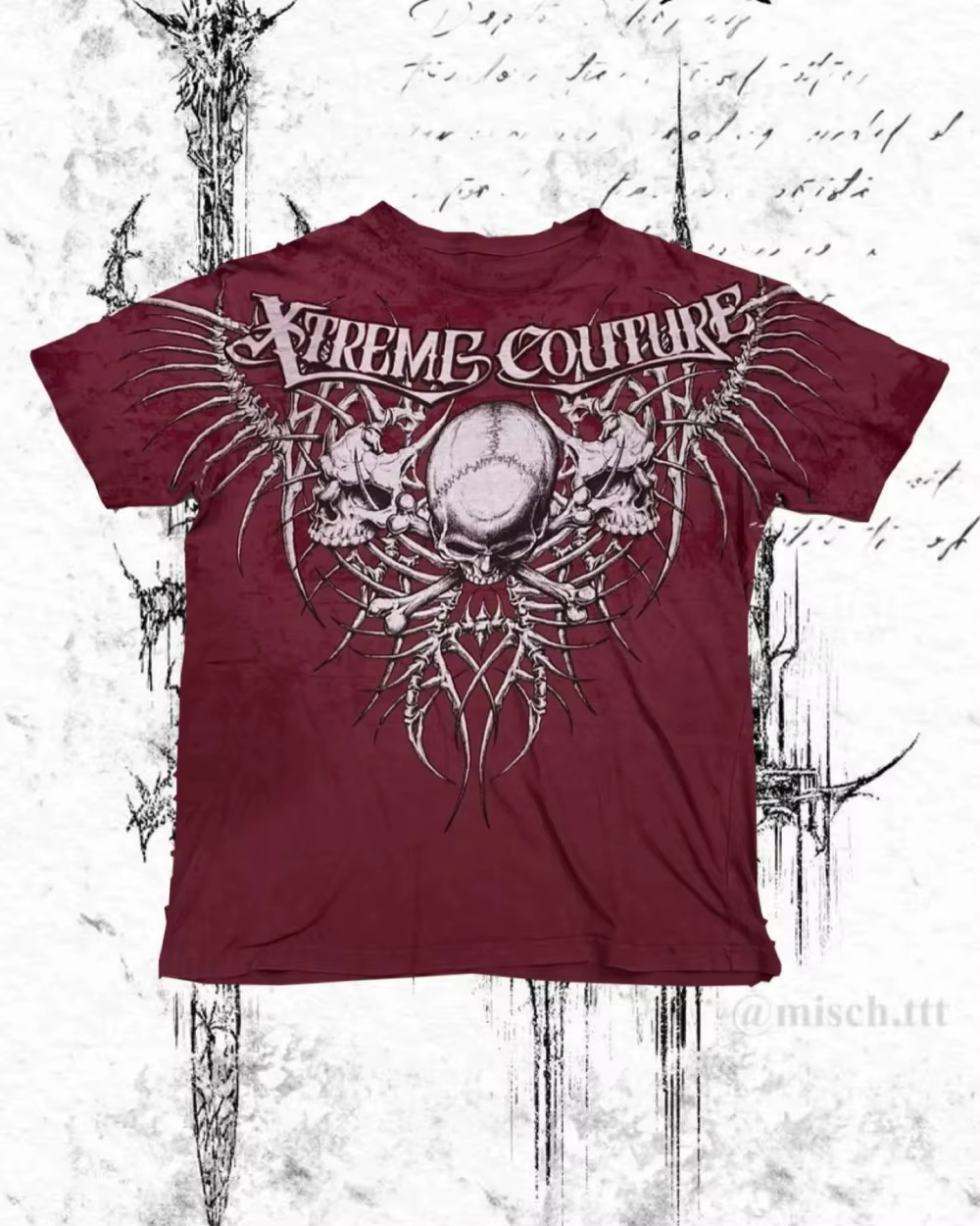 T-shirt homme été col rond doux et respirant imprimé gothique lettres, os, ailes et crânes, style eu