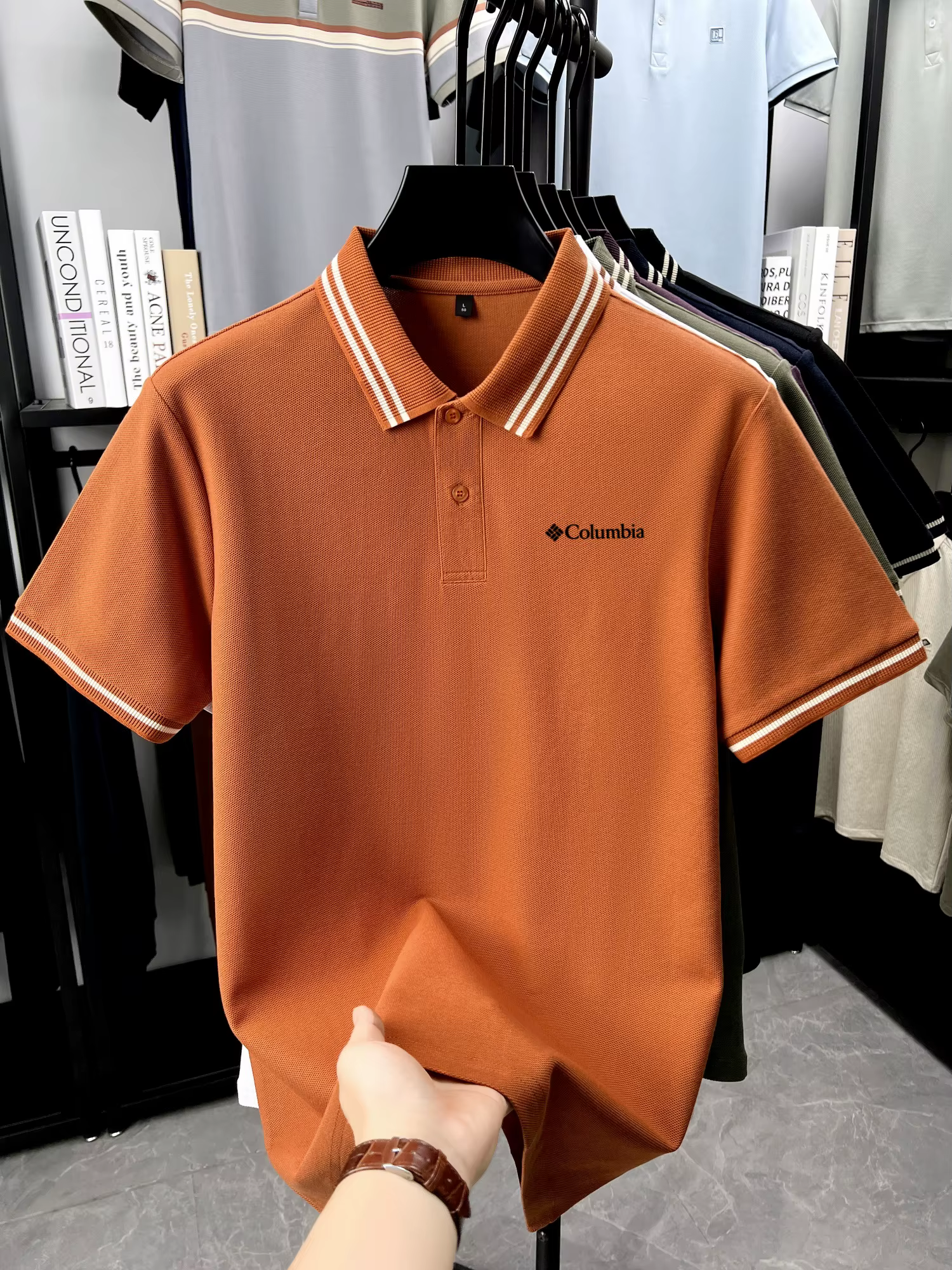 Polo classique pour homme à double bordure avec logo Columbia, en piqué respirant à manches courtes 