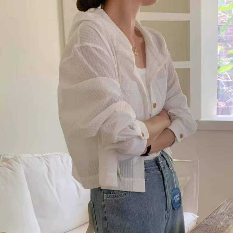 Chemise d'été pour femmes, mode parasol, manches longues, décontractée