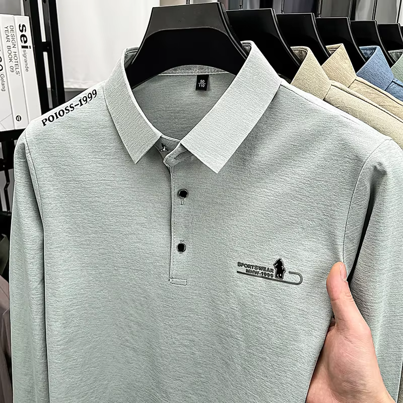 Polo à manches longues pour hommes, haut décontracté pour affaires, broderie, col rabattu, t-shirt c