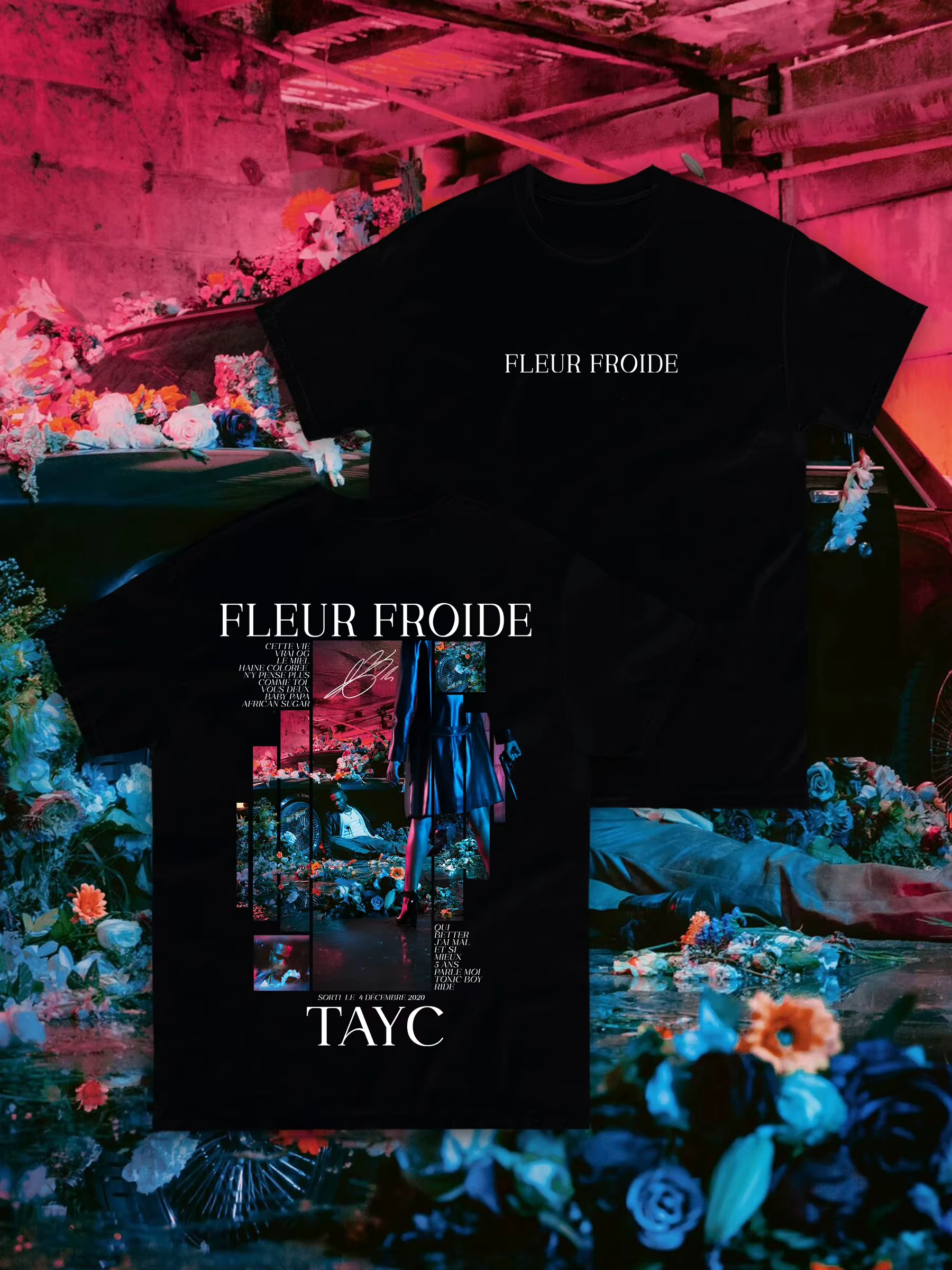 T-shirt graphique Fleur Froide style Tayc français pour hommes et femmes, T-shirt Hip Hop Pop Music,
