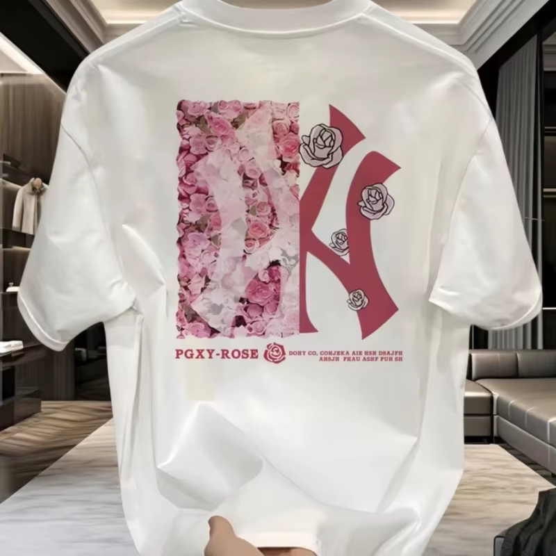 Nouveau T-shirt d'été à col rond en coton épais imprimé, style américain, à manches courtes, pour ho