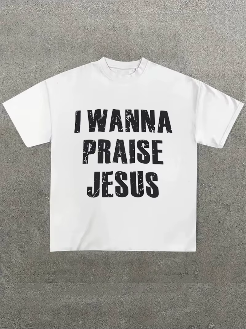 T-Shirt décontracté pour femmes avec texte en détresse "I WANNA PRAISE JESUS", confortable, doux, ma