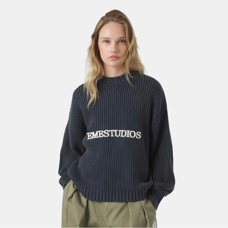 Pull à col rond Eme Letter Y2k Street pour hommes et femmes, pull ample décontracté rétro en tricot,