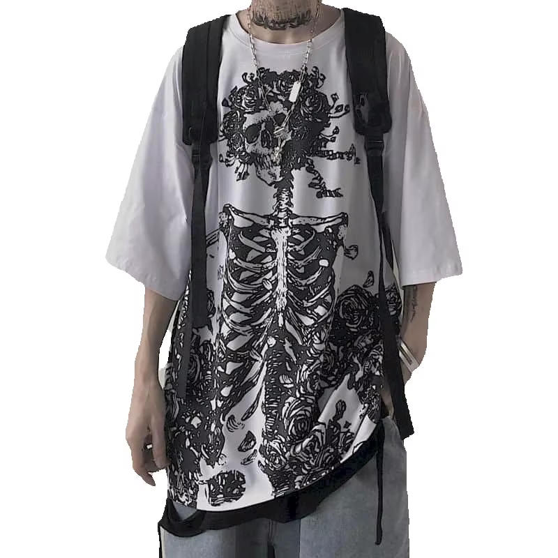 T-shirts pour hommes 2023 été Streetwear haute rue gothique crâne t-shirt ample surdimensionné à man