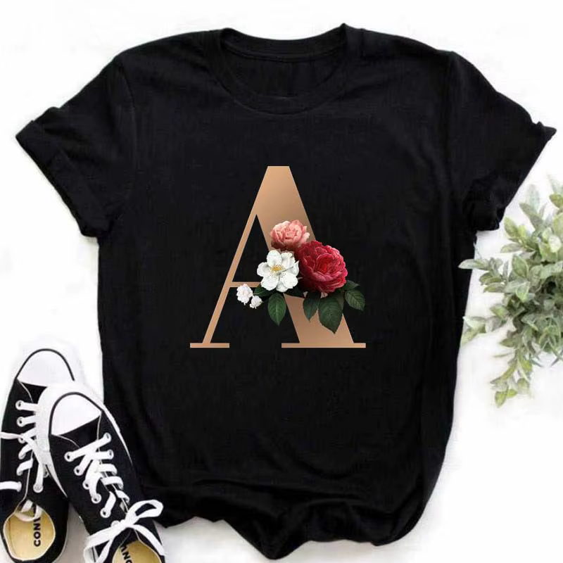A B C D E Alphabet anglais imprimé T-Shirt femmes nouvel été Couples amoureux femme T-Shirt Harajuku