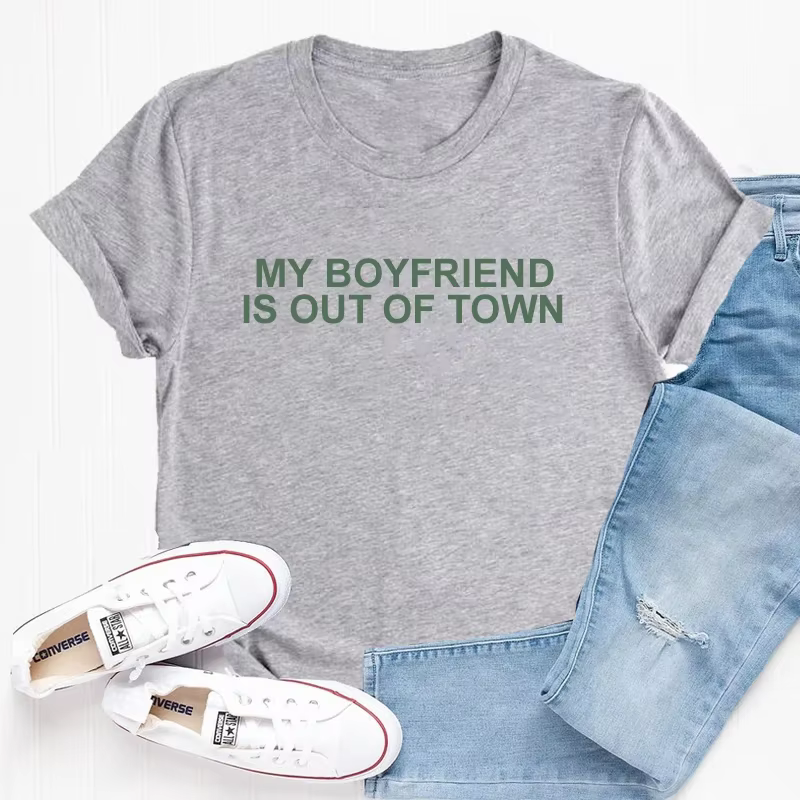 Mon petit ami est hors de la ville t-shirts coton à manches courtes T-shirt femmes rétro lettre impr