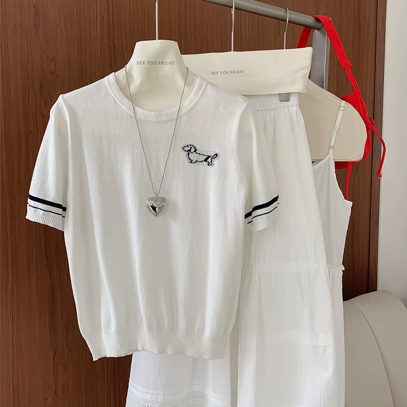 T-shirt d'été pour femmes, 100% coton, manches courtes, col rond, vêtements décontractés, pull basiq