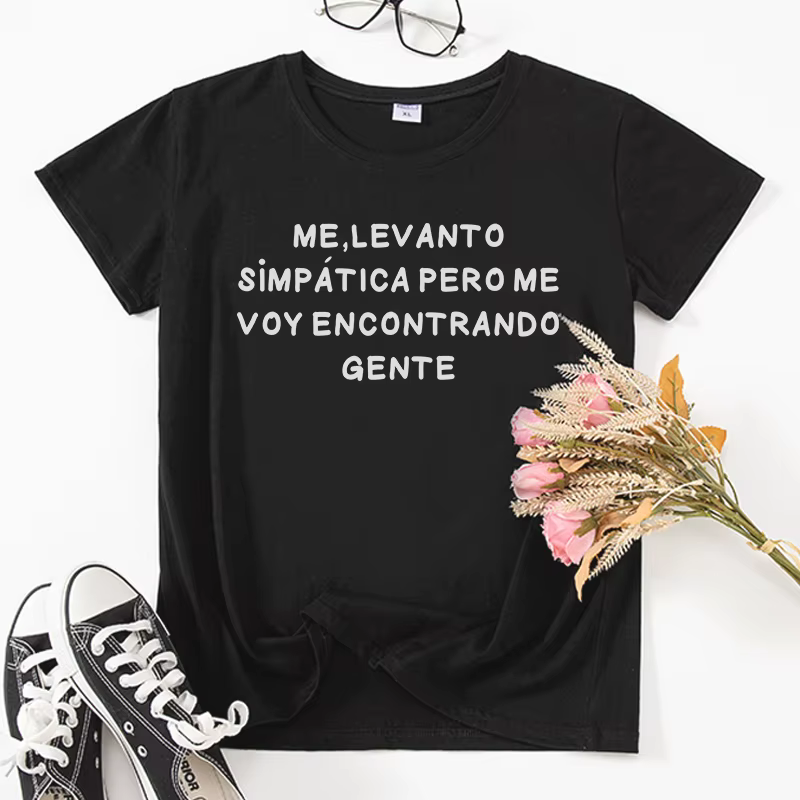 T-shirt manches courtes femme, décontracté, en coton, à la mode espagnole, noir et blanc