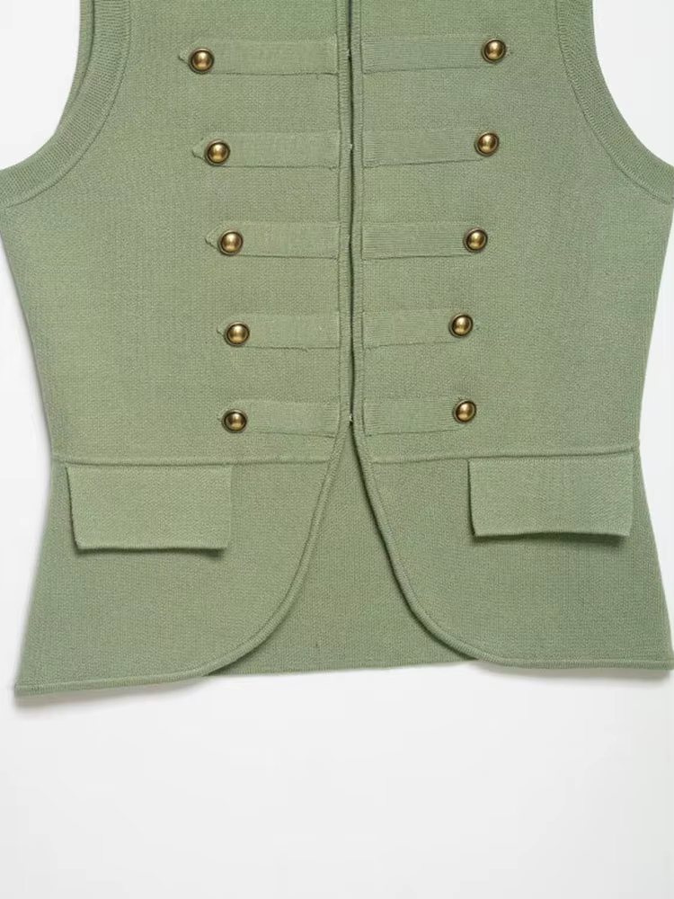 Débardeurs en tricot pour femmes, camisoles, été 2026, col rond, boutons, couleur unie, sans manches