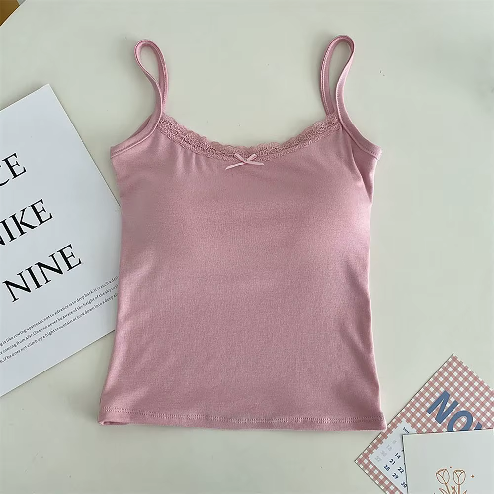 Débardeur à bretelles en coton, doux, aspect sensuellement innocent, gilet court avec nœud, garnitur