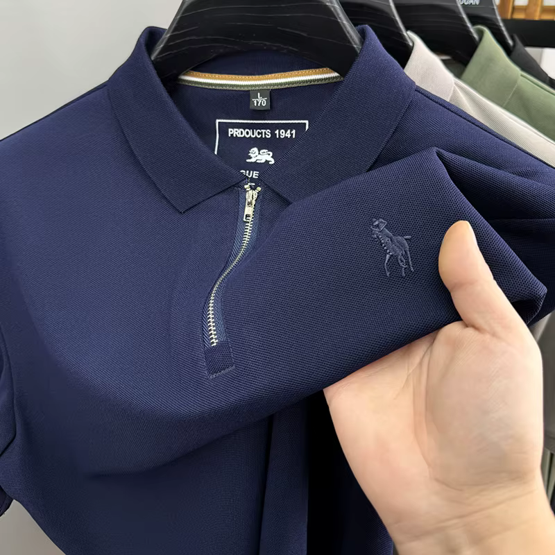 Polo décontracté pour homme à demi-zip, nouvelle collection été, col ample, haut simple et polyvalen