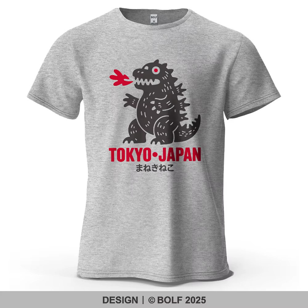 Tokyo dinosaure imprimé hommes T-Shirt 100% coton surdimensionné japonais Harajuku graphique t-shirt