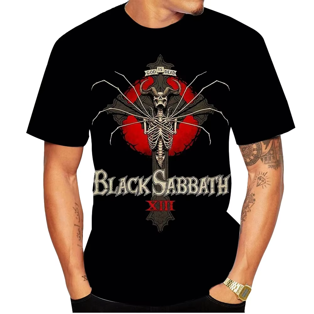 T-shirt unisexe col rond à manches courtes pour homme et femme, motif graphique rock Black Metal, dé
