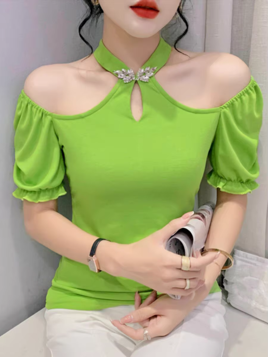 T-shirt manches courtes col licou femme, élégant, extensible, été, hors initié, chaud, doux